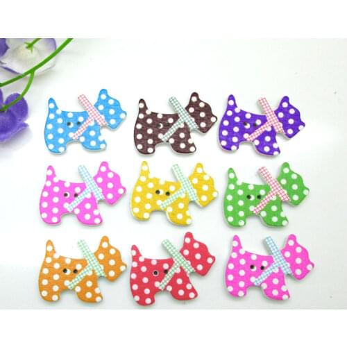 50pcs 21x28mm Colorful Mixed 2 Holes Cute Dot Pet Dog Wooden Buttons For Clothes Crafts Sewing Scrapbooking DIY Accessories