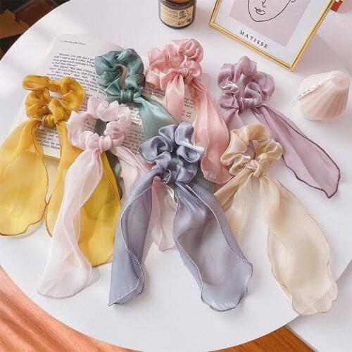 Hot Korean Ins Style Women Girls Ribbon Scrunchies Elastic Hairband Hair Accessories Yarn Retro Elegant Lady Headband Headwear