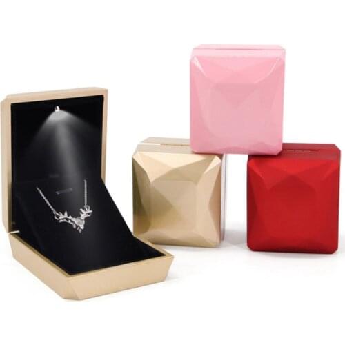 Rhombus Surface LED Rings Holder Jewelry Storage Box Case Container Organizer