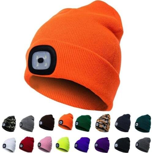 Unisex LED Beanie Hat With Battery Women Men Camping Running Skiing Bonnet Skullies Caps Knitting Woolen Hat