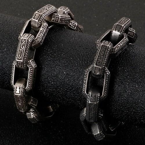 Heavy Stainless Steel Bracelet Male Vintage Pattern Mens Bracelets 2020 Metal Bangles For Men Hand Jewelry Gifts For Husband Him