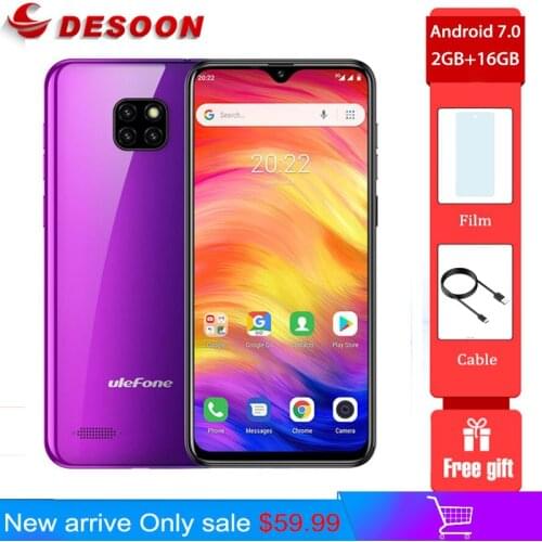 Ulefone Note 7 Smartphone 19:9 6.1inch Waterdrop Screen Quad Core 3500mAh Battery 16GB ROM Mobile phone Android 9.0 Cellphone