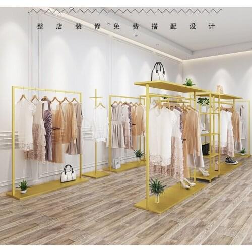 Clothing store display rack special for womens clothing store golden clothes rack landing clothes rack hanging rod
