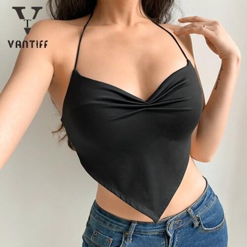 Y2k Top Sexy Crop Tank Tops Women Milk Silk Suspender 2021 Summer Basic Black Square Scarf Pleated Neck Tie Vest for Female