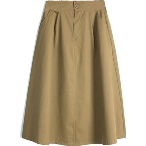 Cotton Tooling Skirt Female Plus Size 2021 Spring And Autumn New Fashion Design Sense Pocket High Waist Large Swing A-line Skirt