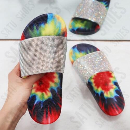 Shoes Sandals Women Fashion Low Heels Sandals Graffiti Rhinestone Slippers Female Outdoor Beach Slippers