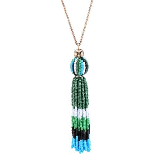 Handmade Beads Ball Acrylic Long Fringe Pendant Necklace Women Ethnic Bohemian Necklace Statement Accessories