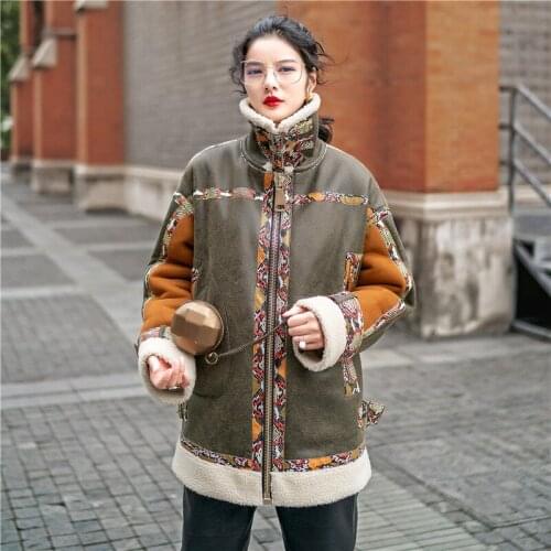 2021 Python pattern stitching faux fur one coat female winter stand-up collar profile sheep sheared fur Y624