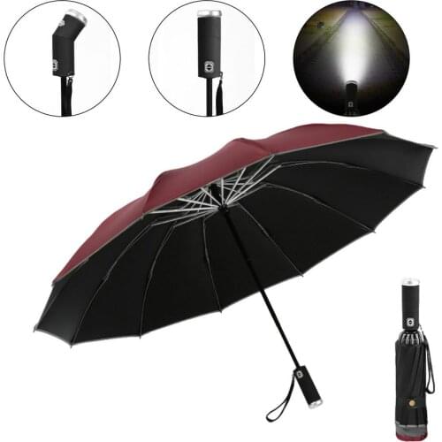 Men Women Umbrella Strong Automatic Folding Inverted Umbrella With LED Flashlight Reflective Rain Sun Reverse Umbrella Dropship