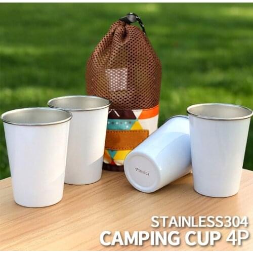 4Pcs Stainless Steel Outdoor Camping Tumbler Cup with Mesh Bag Set Travel Picnic Water Drinking Glass Coffee Beer Mug