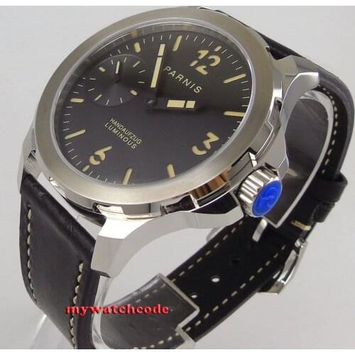 44mm parnis black dial orange mark Sapphire glass 6497 hand Winding mens watch