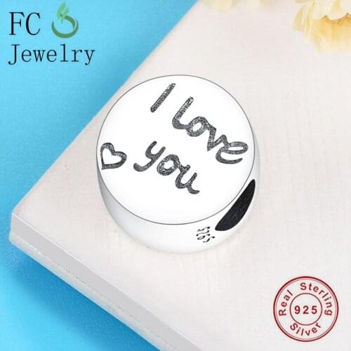 FC Jewelry Fits Brand Charm Bracelet 925 Sterling Silver I Love You Engrave Heart Beads For Making Women Valentine Berloque 2020
