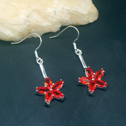 Gemstonefactory Big Promotion Single Unique 925 Silver Charming Red Garnet Women Ladies Gift Dangle Drop Earrings 20213688