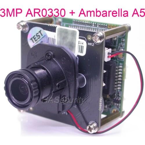 3.0MP H.264 2048 x 1536 1/3" Aptina AR0330 CMOS + Ambarella A5 CCTV IP camera PCB board module +LAN cable +IRC +M12 LENs