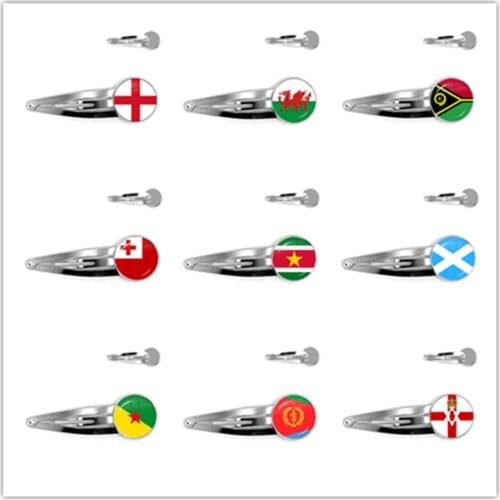 Ireland, Wales, Vanuatu, Tonga, Suriname, Scotland, French Guiana, Eritrea, Northern Ireland National Flag Glass Hairpins Women