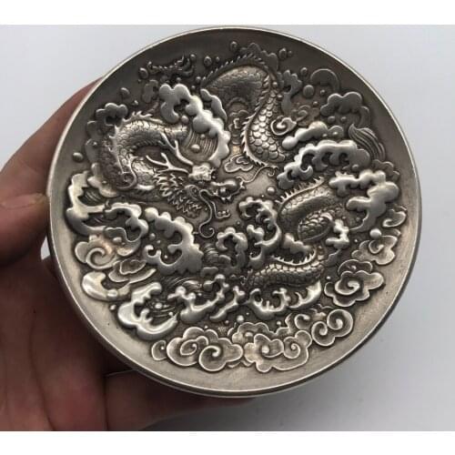 Collect Chinese Tibet Silver Sculpture LoMetal Crafts Home DecorationngFeng god Beast Plate Decoration