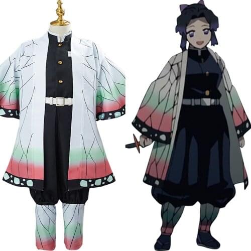 Anime Demon Slayer Kochou Shinobu Cosplay Costume Kids Children Kimono Trench Coat Halloween Carnival Suits