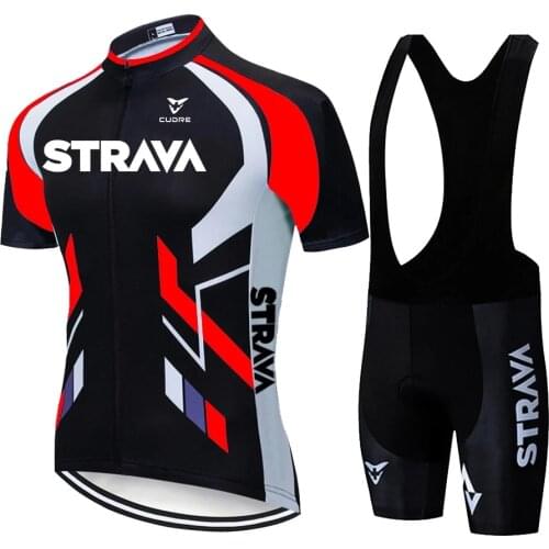 STRAVA-Men Cycling Jersey Set Mountain Bike Uniform Quick Dry Bicycle Clothing Short Culotte Black 20D 2021