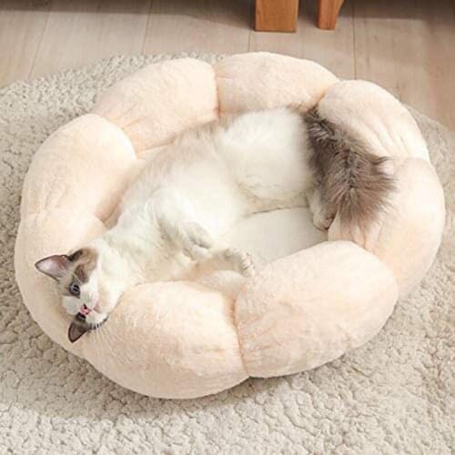 Cat Bed Flower Shaped Indoor Cozy Pet Beds Ultra Soft Plush Dog Basket Sunbed Warm Self-Warming House Sleeping Bag Cushion Mat
