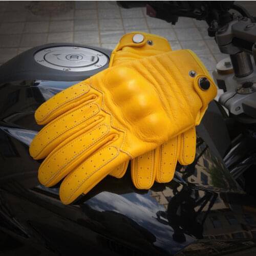 1 Pair Motorcycle protective retro locomotive leather gloves for men and touch screen gloves for women in autumn and winter
