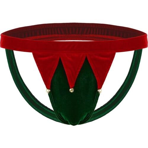 Men Velvet Lingerie Sissy Panties Christmas Holiday Fancy Cosplay Costume Open Butt Jockstrap G-string Thong Briefs Underwear