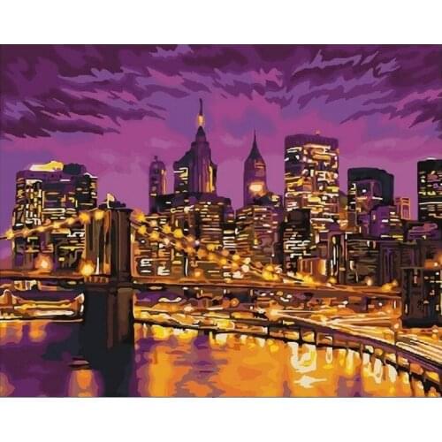 Night Bridge in city Landscape Framed Pictures Painting By Numbers Painting and Calligraphy DIY Coloring By Numbers on Canvas