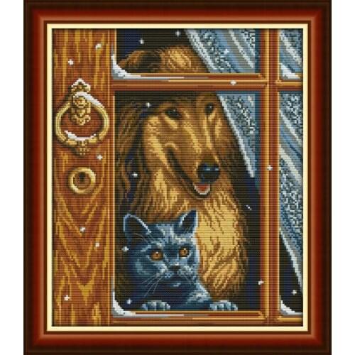 Joy Sunday New Arrival Inside The Window Needlework DMC DIY Handmade 11&14CT Cross Stitch Kit For Embroidery Kit Gift Room Decor
