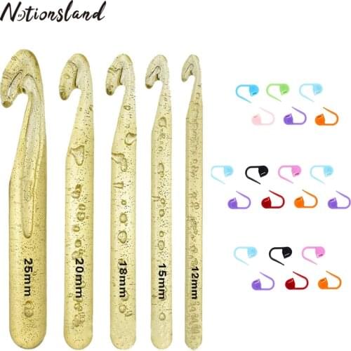 Huge Crochet Hook Set 20Pcs Crochet Locking Stitch Markers DIY Crystal Crochet Hooks Large Yarn Handcrafted Knitting Needles Kit