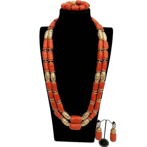 Original Coral African Beads Jewelry Set Real Coral Beads and Gold Dubai Women Costume Jewelry Set Coral Party Jewelry CG053