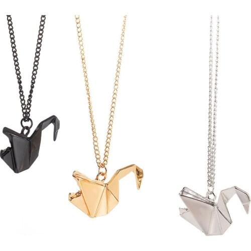 Lady Female Girl Women Girlfriend Couples Metal Gold Black Silver Color Cute Animal Pigeon Bird Paper Crane Charm Necklace