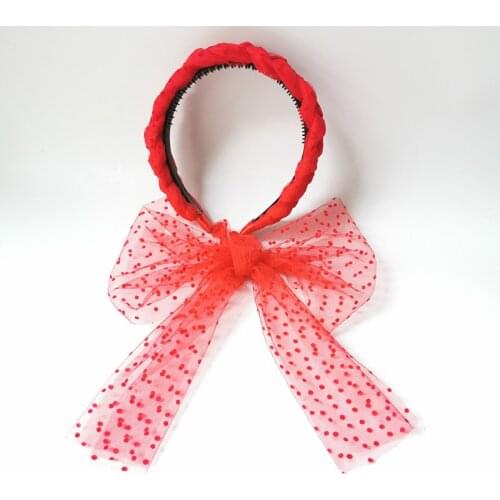Dots Mesh Braid Headband with Long Tail Fashion Hair Accessories for Women and Girls Knotted Bow Hairband
