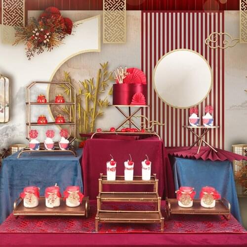 1pcs Retro golden bamboo style tray shelf dessert table decoration wedding birthday banquet decoration dessert display stand