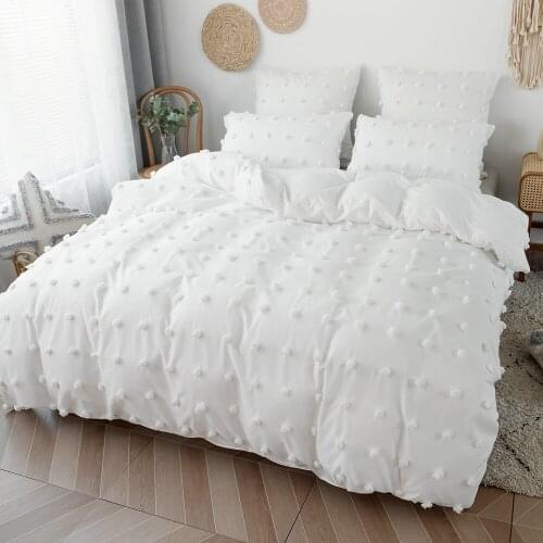 White Color Simple Jacquard Duvet Cover Set With Pillowcase Plush Small Ball Decorative Bedding Set US EU Full Queen King Size