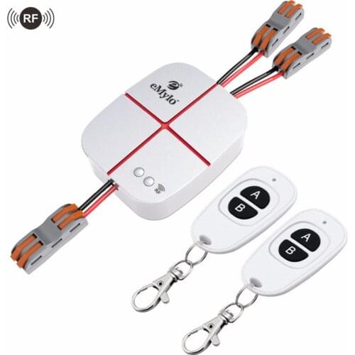 EMylo 433Mhz Wireless RF Relay AC 90V-250V 2 Channels Remote Control Switch 2pcs Transmitter with Receiver