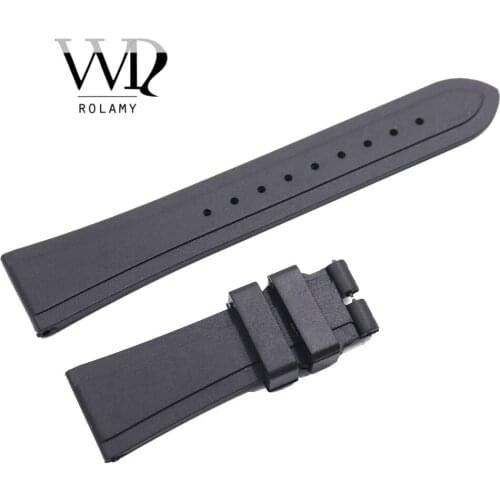 Rolamy 22mm Black Soft And Comfortable Waterproof Silicone Rubber Replacement Wrist Watch Band Strap without Clasp For Tudor