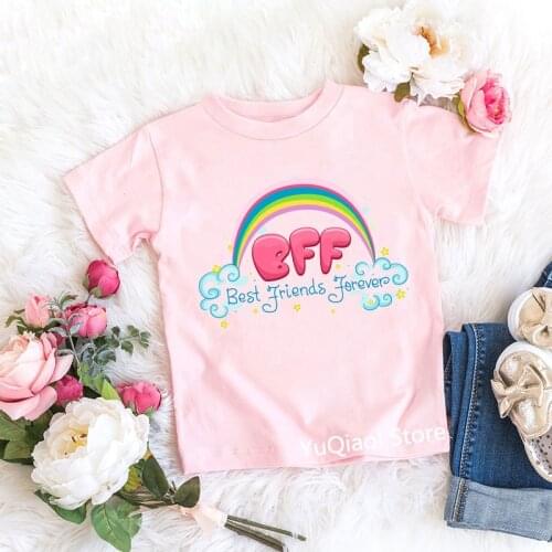 Rainbow BFF Pink T-Shirt Cute Kids Clothes Summer 2021 Tops Tees Baby Girls Best Friends Forever Tshirt Children Birthday Gift