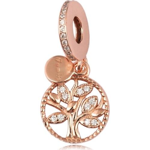 S925 Silver Bead Charm Family Heritage Dangle Charm Crystal Pendant Rose Gold Colorfit Lady Bracelet DIY Jewelry