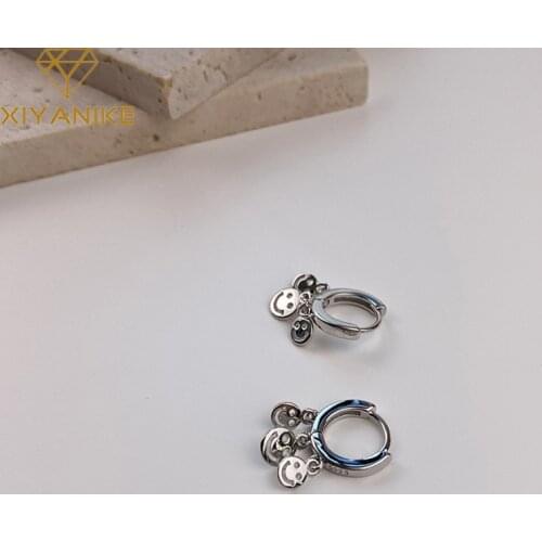 XIYANIKE 925 Sterling Silver Hollow Smiling Face Pendant Hoop Earrings Female Glossy Sweet Romantic High-end Jewelry Party Gifts