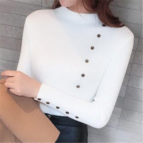 Turtleneck Autumn Winter Women Sweater Button Design Long Sleeve Pullover Jumper Women Sweater Knitted Top Pull Femme PZ1021