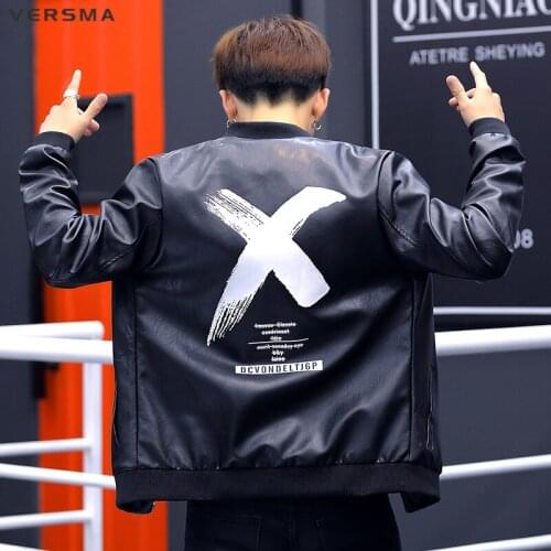 VERSMA Korean Harajuku Vintage Motorcycle Leather Jacket Coat Autumn Hip Hop Streetwear Boys Biker Leather Jackets Dropshipping