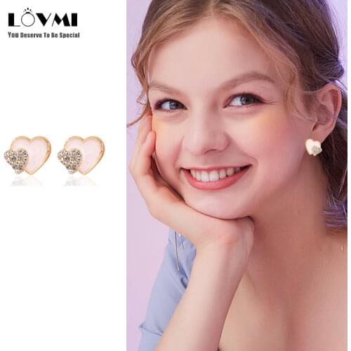 Vintage Gold Small Stud Earrings Fashion Jewelry for Women Girls Heart Crystal Korean Style Ethnic Earrings for Gift Wholesales