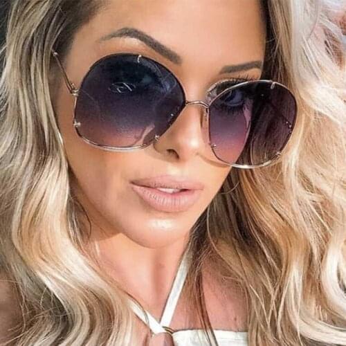 Vintage Rimless shades for women Gradient Round Sun Glasses For Female Oversized Metal Frame High Quality Brand Sunglasses UV
