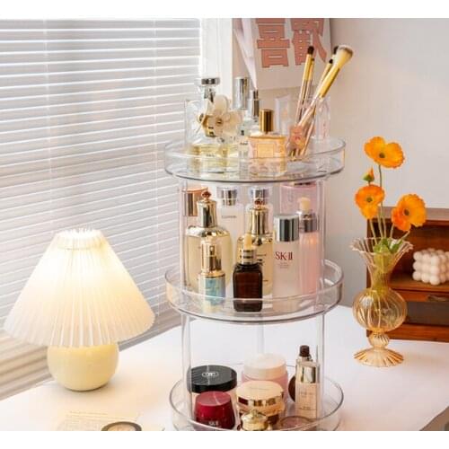 Rotating transparent table top perfume tray high appearance level skin care shelf cosmetics storage box J05