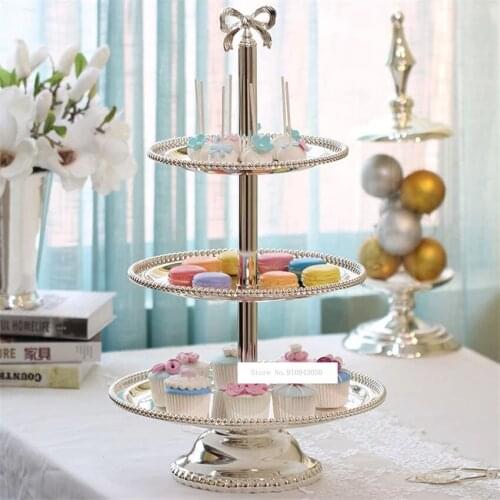 High-grade 2/3 Layers Dessert Tray Silver Plated Round Metal Cake Stand Cupcake Tray Wedding Party Decoration Cake Display Stand