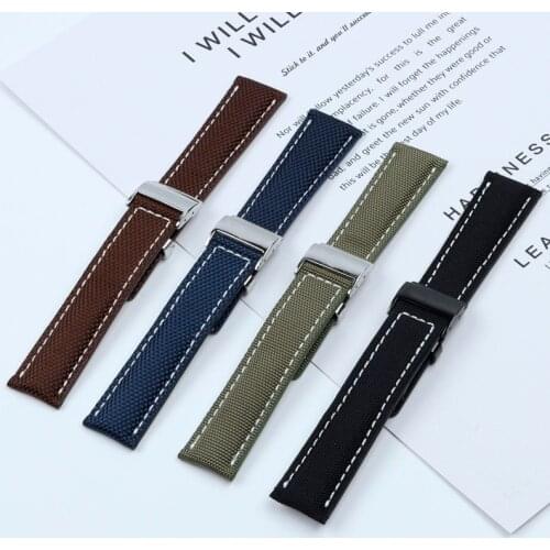 Top Quality 22mm Black Blue Green Brown Nylon Leather Watch band For Breitling strap NAVITIMER WORLD Avenger/navitimer bracelet