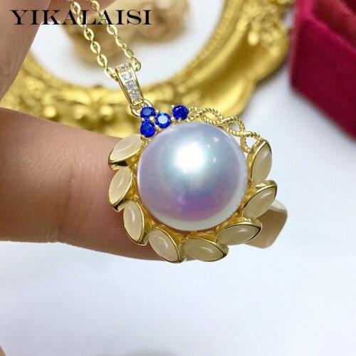 YIKALAISI 925 Sterling Silver Necklaces Jewelry For Women 12-13mm Big Oblate Natural Freshwater Pearl New Pendants Wholesale