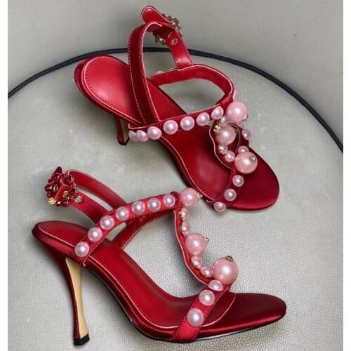 2020 Summer Runways pearls beading high heeled shoes Fashion womens high quality high heels sandals EU35-42 size BY820