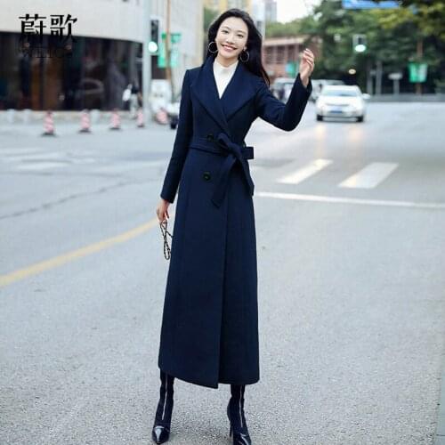 South Korea 2021 new autumn and winter Korean temperament woolen coat womens middle long knee fashion wool coat