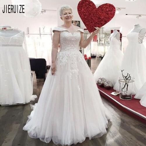 JIERUIZE Mother Wedding Dresses Off the Shoulder White Appliques Lace Up Back Bridal Gowns Modern Wedding Gowns vestido de novia