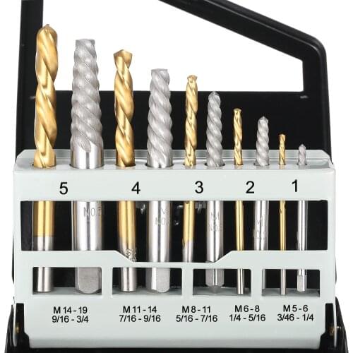 10pcs Cobalt Left Hand Drill Bit Broken Bolt Damaged Screw Extractor Set with Metal Case